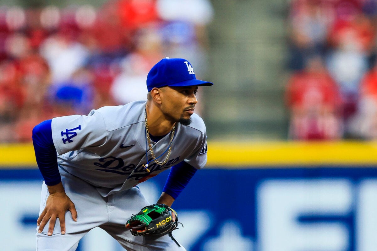Sep 14, 2026; Cincinnati, Ohio, USA; Los Angeles Dodgers shortstop Mookie Betts (50) prepares for the pitch in the fourth inning against the Cincinnati Reds at Great American Ball Park. Mandatory Credit: Katie Stratman-Imagn Images
