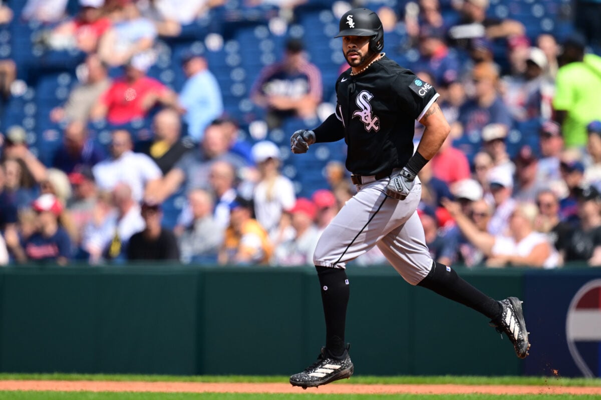 Sep 16, 2026; Cleveland, Ohio, USA; Chicago White Sox designated hitter Tommy Pham (21) runs the bases after hitting a three run home run off Cleveland Guardians pitcher Parker Messick (77) during there fifth inning at Progressive Field. Mandatory Credit: David Dermer-Imagn Images