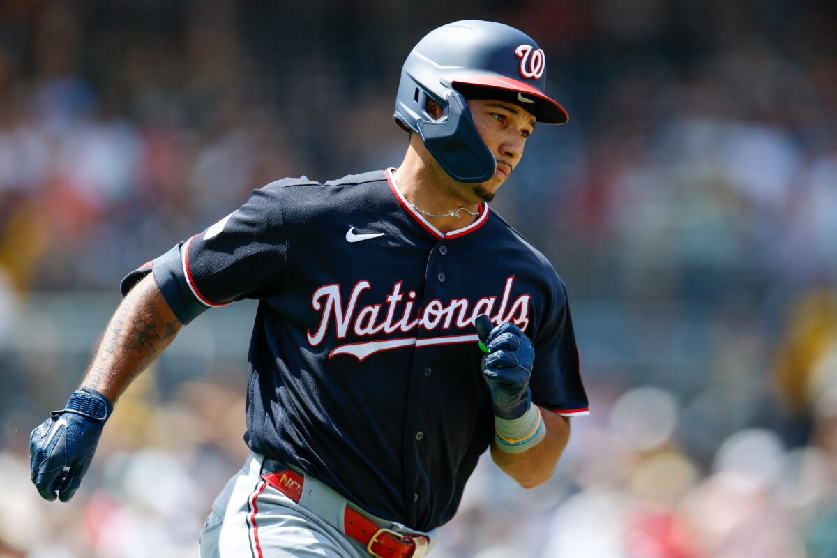 Sep 9, 2026; San Diego, California, USA; Washington Nationals left fielder Daylen Lile (4) during the second inning against the San Diego Padres at Petco Park. Mandatory Credit: David Frerker-Imagn Images