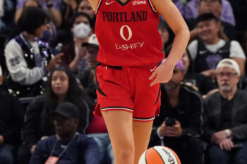 Sep 18, 2026; San Francisco, California, USA;  Portland Fire guard Carla Leite (0) dribbles upcourt against the Golden State Valkyries in the fourth quarter at Chase Center.  Mandatory Credit: David Gonzales-Imagn Images