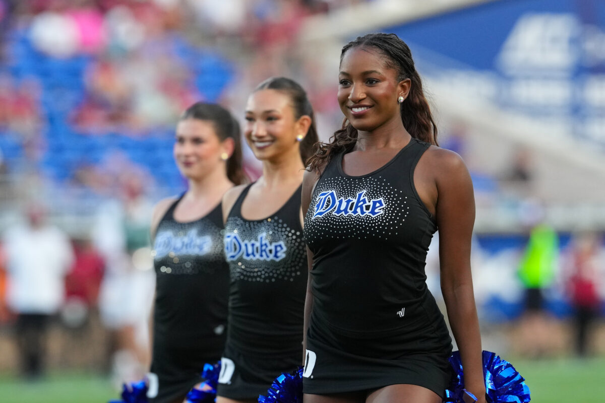 Sep 19, 2026; Durham, North Carolina, USA;  Duke Blue Devils cheer leads look on against the Stanford Cardinal during the second half at Wallace Wade Stadium.  Mandatory Credit: James Guillory-Imagn Images