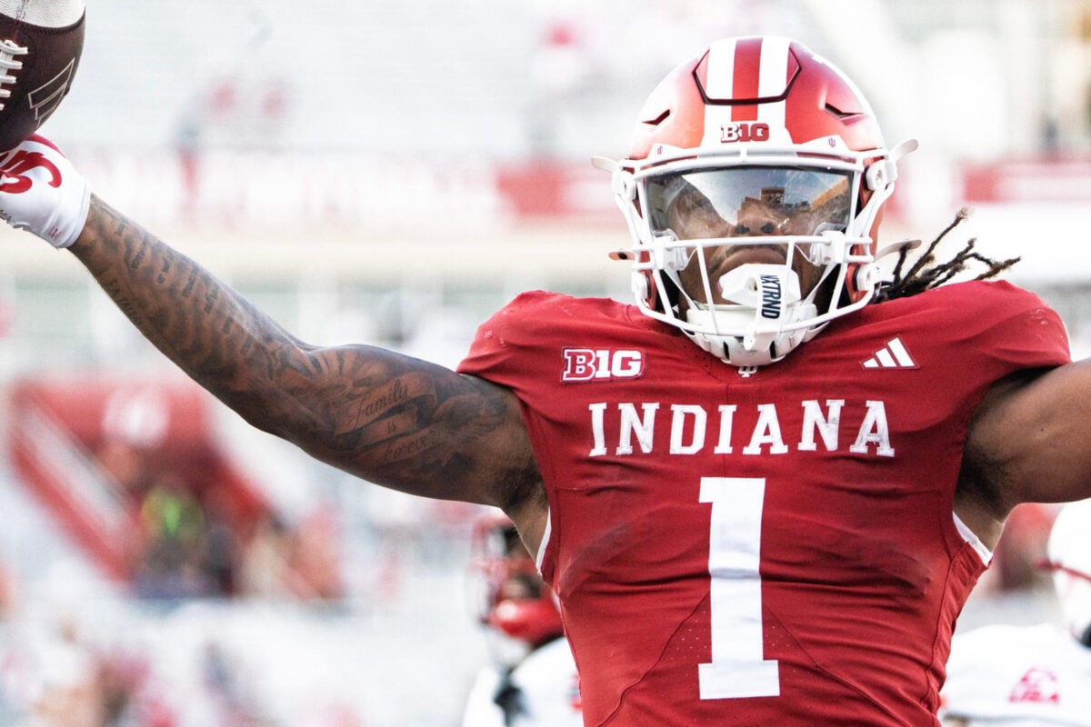 Indiana's Turbo Richard (1) runs for a touchdown during the Indiana versus Western Kentucky football game at Memorial Stadium on Saturday, Sept. 19, 2026.
