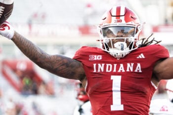 Indiana's Turbo Richard (1) runs for a touchdown during the Indiana versus Western Kentucky football game at Memorial Stadium on Saturday, Sept. 19, 2026.