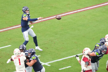Sep 20, 2026; Glendale, Arizona, USA;  Seattle Seahawks quarterback Drew Lock (2) throws in the third quarter against the Arizona Cardinalsat State Farm Stadium.  Mandatory Credit: Joe Camporeale-Imagn Images