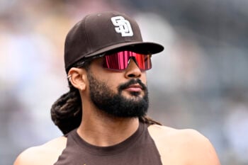 Sep 27, 2026; San Diego, California, USA;  San Diego Padres right fielder Fernando Tatis Jr. (23) walks on the field during the fourth inning against the Arizona Diamondbacks at Petco Park.  Mandatory Credit: Denis Poroy-Imagn Images