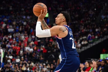 Mar 11, 2026; Inglewood, California, USA; Los Angeles Clippers guard Jordan Miller (22) shoots against the Minnesota Timberwolves during the second half at Intuit Dome. Mandatory Credit: Gary A. Vasquez-Imagn Images