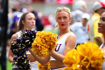 Sep 5, 2026; Tuscaloosa, Alabama, USA;  East Carolina Pirates cheerleaders cheer from the sidelines during the second half against the Alabama Crimson Tide at Saban Field at Bryant-Denny Stadium.  Mandatory Credit: David Leong-Imagn Images