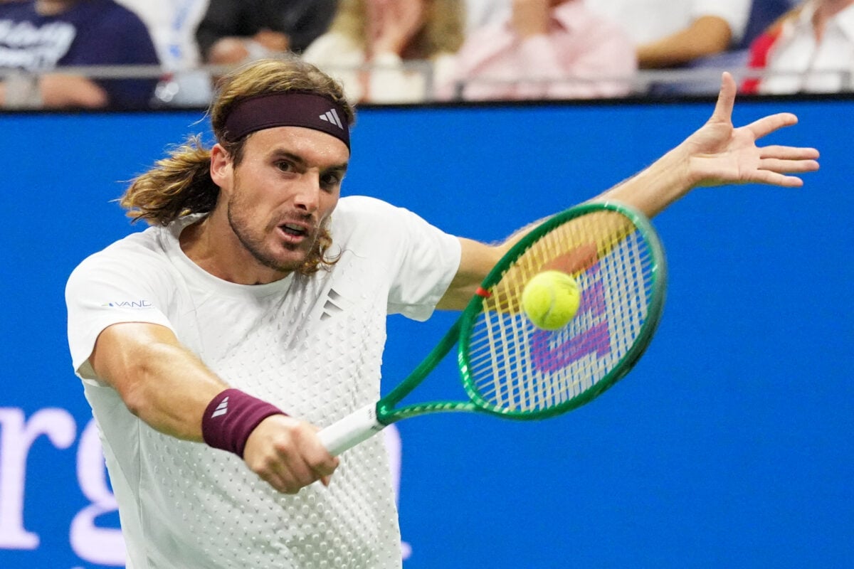 Tennis - U.S. Open - Flushing Meadows, New York, United States - September 6, 2026 Greece's Stefanos Tsitsipas in action during his round of 16 match against Ben Shelton of the U.S. IMAGN IMAGES via Reuters/Robert Deutsch