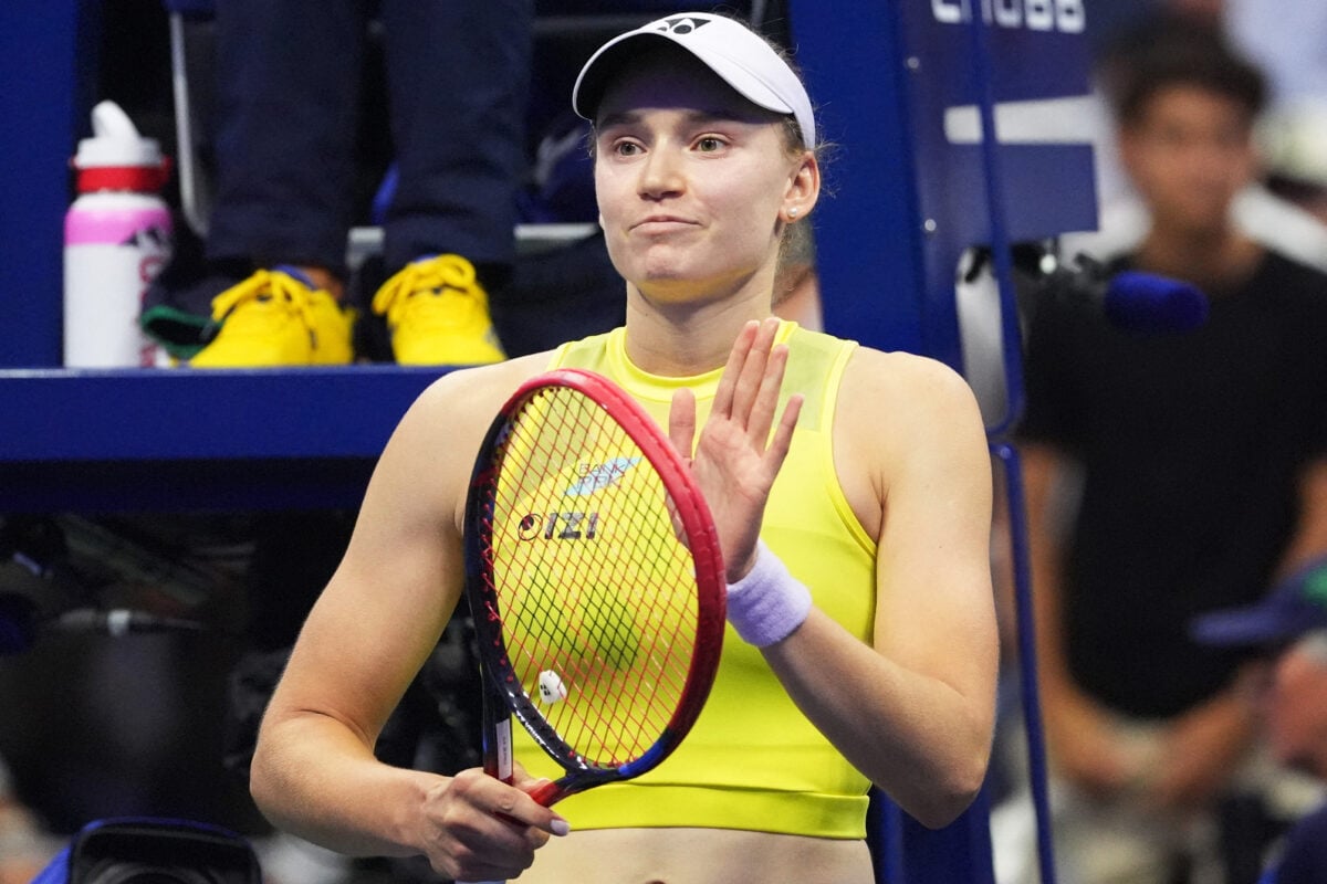 Tennis - U.S. Open - Flushing Meadows, New York, United States - September 10, 2026 Kazakhstan's Elena Rybakina celebrates winning her semi-final match against Coco Gauff of the U.S. IMAGN IMAGES via Reuters/Robert Deutsch