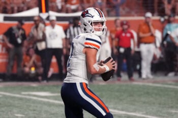 Sep 19, 2026; Austin, Texas, USA;  UTSA Roadrunners quarterback Owen McCown (2) looks to pass the ball during the second half against the Texas Longhorns at Darrell K Royal-Texas Memorial Stadium.  Mandatory Credit: Scott Wachter-Imagn Images