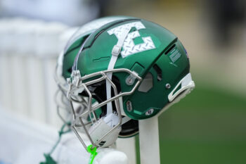 Sep 19, 2026; Madison, Wisconsin, USA;  General view of Eastern Michigan Eagles helmets during the game against the Wisconsin Badgers at Camp Randall Stadium. Mandatory Credit: Jeff Hanisch-Imagn Images