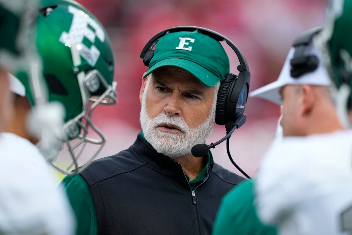 Sep 19, 2026; Madison, Wisconsin, USA;  Eastern Michigan Eagles head coach Chris Creighton during the game against the Wisconsin Badgers at Camp Randall Stadium. Mandatory Credit: Jeff Hanisch-Imagn Images