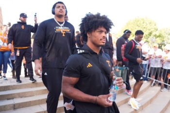 Sep 26, 2026; Knoxville, Tennessee, USA; Tennessee running back DeSean Bishop (18) on the Vol walk before the college football game against Texas on Sept. 26, 2026, in Knoxville, Tennessee. Mandatory Credit: Saul Young-USA TODAY Network via Imagn Images