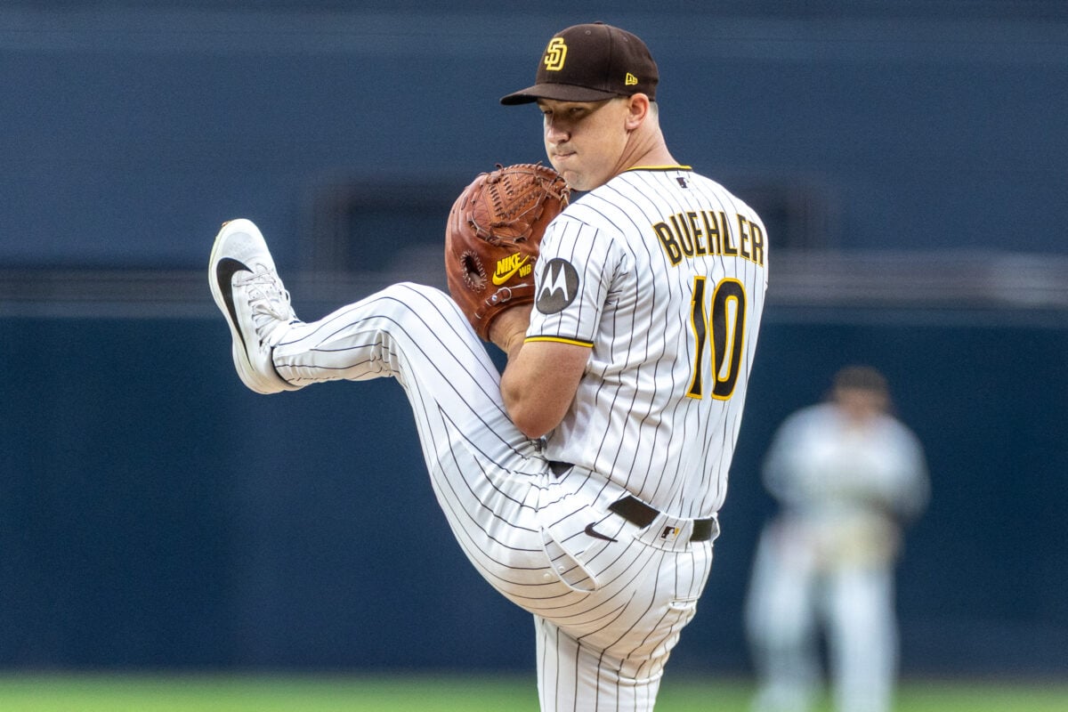 Sep 26, 2026; San Diego, California, USA; San Diego Padres starting pitcher Walker Buehler (10) throws a pitch during the first inning against the Arizona Diamondbacks at Petco Park. Mandatory Credit: David Frerker-Imagn Images