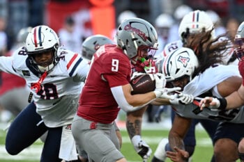 Sep 26, 2026; Pullman, Washington, USA;  Washington State Cougars running back Kirby Vorhees (9) carries the ball against the Arizona Wildcats during the first half at Gesa Field at Martin Stadium.  Mandatory Credit: James Snook-Imagn Images