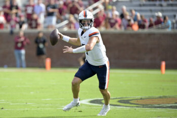 Oct 3, 2026; Tallahassee, Florida, USA;  Virginia Cavaliers quarterback Beau Pribula (7) throws the ball during the first quarter of the game against the Florida State Seminoles at Doak S. Campbell Stadium.  Mandatory Credit: Melina Myers-Imagn Images