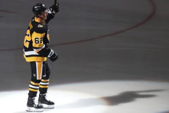 Oct 3, 2026; Pittsburgh, Pennsylvania, USA;  Pittsburgh Penguins left wing Andrei Kuzmenko (62) during player introductions against the Montreal Canadiens at PPG Paints Arena.  Mandatory Credit: Charles LeClaire-Imagn Images