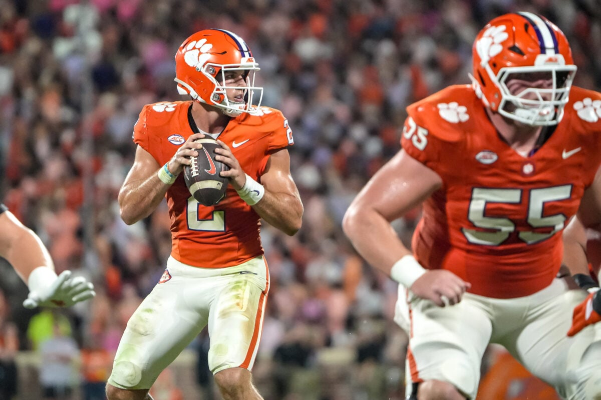 Clemson quarterback Tait Reynolds (2) passes against Miami during the second quarter at Memorial Stadium Saturday, October 3, 2026.