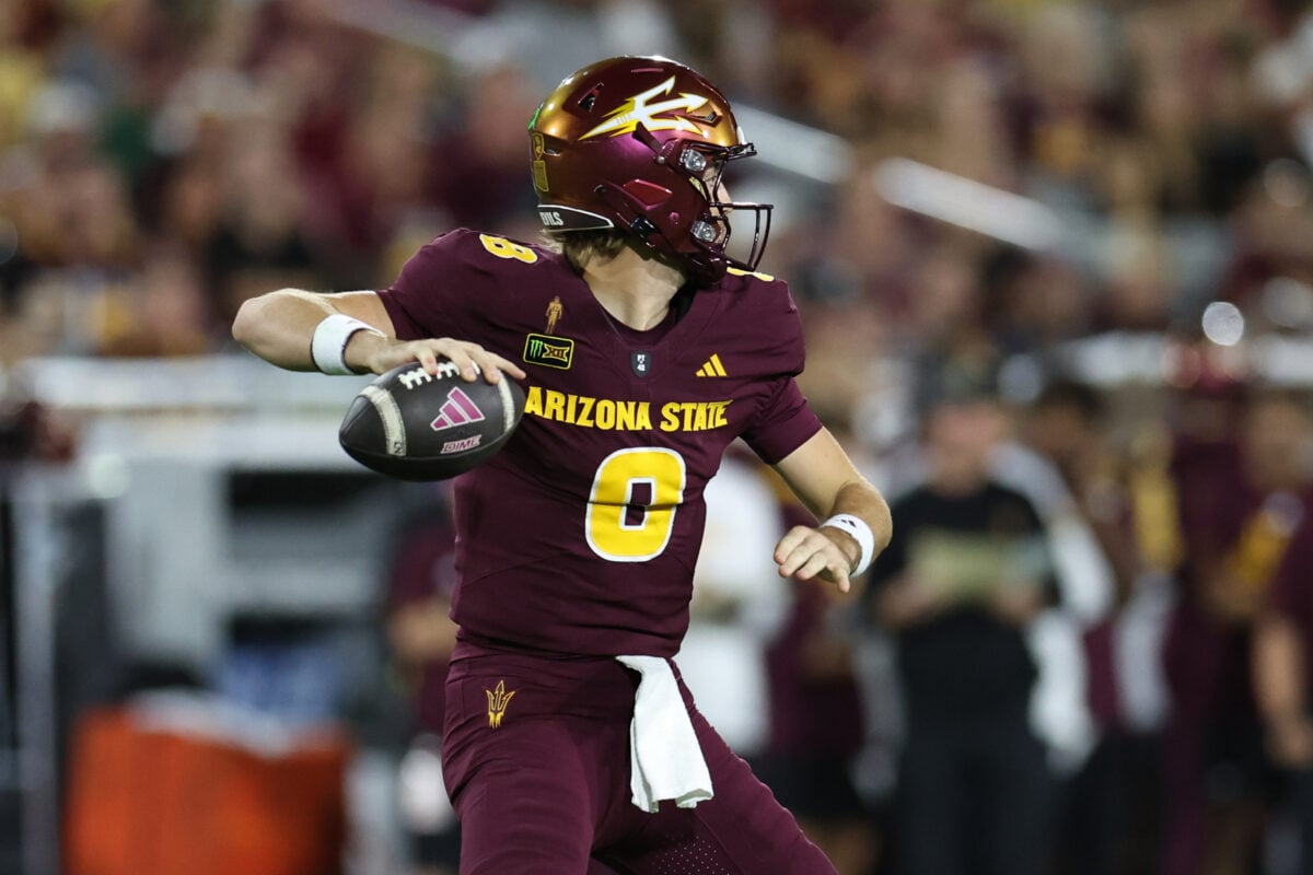 Oct 3, 2026; Tempe, Arizona, USA; Arizona State Sun Devils quarterback Cutter Boley (8) looks to throw the ball against the Baylor Bears during the first half at Mountain America Stadium. Mandatory Credit: Anna Carrington-Imagn Images