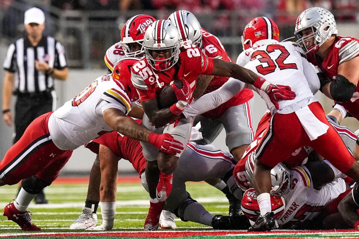 Ohio State Buckeyes running back Bo Jackson (25) runs the ball in the second half of the NCAA football game at Ohio Stadium on Oct. 10, 2026 in Columbus, Ohio.
