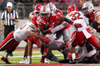 Ohio State Buckeyes running back Bo Jackson (25) runs the ball in the second half of the NCAA football game at Ohio Stadium on Oct. 10, 2026 in Columbus, Ohio.