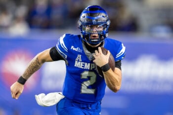 Oct 10, 2026; Memphis, Tennessee, USA;  Memphis Tigers quarterback Marcus Stokes (2) runs with the ball against the UAB Blazers during the second half at Simmons Bank Liberty Stadium.  Mandatory Credit: Wesley Hale-Imagn Images