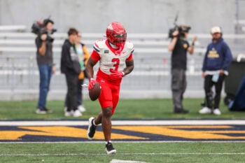 Oct 10, 2026; Morgantown, West Virginia, USA; Arizona Wildcats running back Kedrick Reescano (3) warms up prior to their game against the West Virginia Mountaineers at Milan Puskar Stadium. Mandatory Credit: Ben Queen-Imagn Images