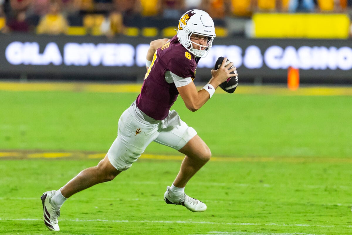 Oct 10, 2026; Tempe, Arizona, USA; Arizona State Sun Devils quarterback Cutter Boley (8) against the Hawaii Rainbow Warriors at Mountain America Stadium. Mandatory Credit: Mark J. Rebilas-Imagn Images