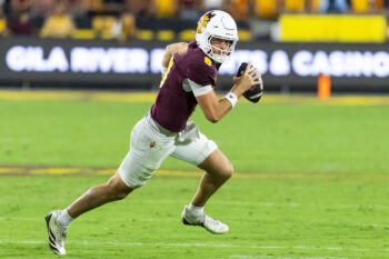 Oct 10, 2026; Tempe, Arizona, USA; Arizona State Sun Devils quarterback Cutter Boley (8) against the Hawaii Rainbow Warriors at Mountain America Stadium. Mandatory Credit: Mark J. Rebilas-Imagn Images