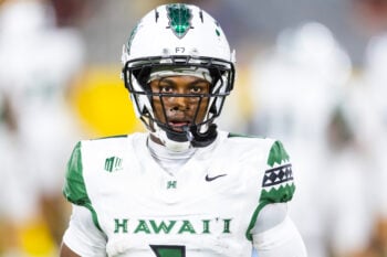 Oct 10, 2026; Tempe, Arizona, USA; Hawaii Rainbow Warriors running back DeVon Rice (1) against the Arizona State Sun Devils at Mountain America Stadium. Mandatory Credit: Mark J. Rebilas-Imagn Images