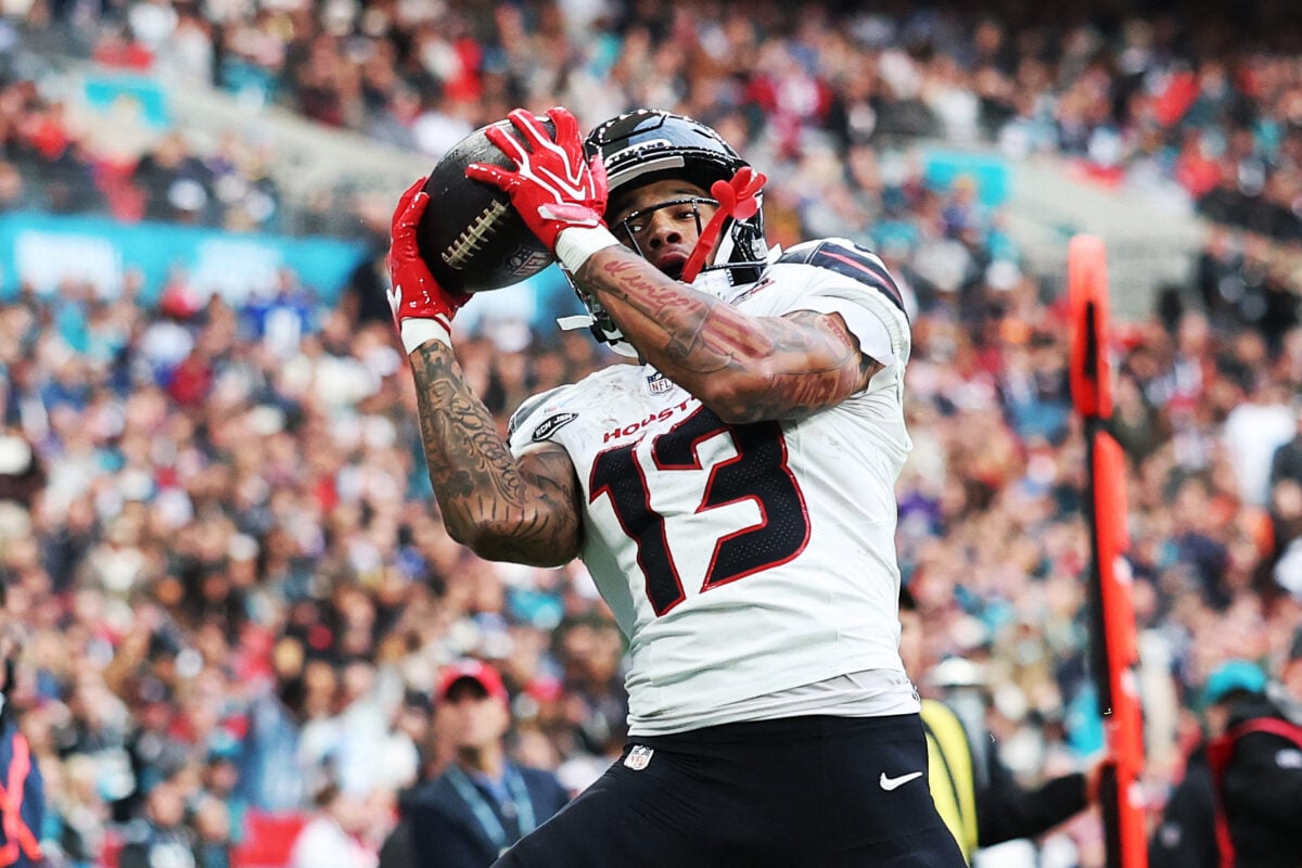 Football - NFL - Houston Texans v Jacksonville Jaguars - Wembley Stadium, London, Britain - October 18, 2026 Houston Texans' Jaylin Noel catches a pass from C.J. Stroud to score their third touchdown Action Images via Reuters/Paul Childs
