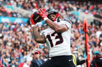 Football - NFL - Houston Texans v Jacksonville Jaguars - Wembley Stadium, London, Britain - October 18, 2026 Houston Texans' Jaylin Noel catches a pass from C.J. Stroud to score their third touchdown Action Images via Reuters/Paul Childs