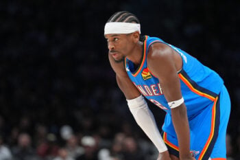 Oct 20, 2026; San Antonio, Texas, USA;  Oklahoma City Thunder guard Shai Gilgeous-Alexander (2) looks on in the second half against the San Antonio Spurs at Frost Bank Center.  Mandatory Credit: Daniel Dunn-Imagn Images