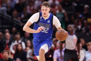Oct 21, 2026; Houston, Texas, USA; Dallas Mavericks forward Cooper Flagg (32) drives with the ball during the second half against the Houston Rockets at Toyota Center. Mandatory Credit: Troy Taormina-Imagn Images