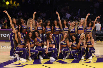 Oct 23, 2026; Los Angeles, California, USA;  Laker Girls pose for a photo after the game between the Los Angeles Lakers and the Los Angeles Clippers at Crypto.com Arena. Mandatory Credit: Kiyoshi Mio-Imagn Images