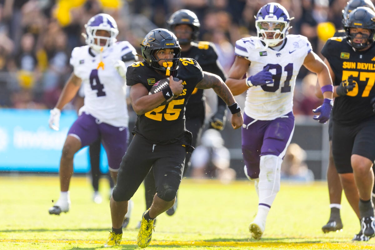 Oct 24, 2026; Tempe, Arizona, USA; Arizona State Sun Devils running back Cardae Mack (25) against the Kansas State Wildcats in the second half at Mountain America Stadium. Mandatory Credit: Mark J. Rebilas-Imagn Images