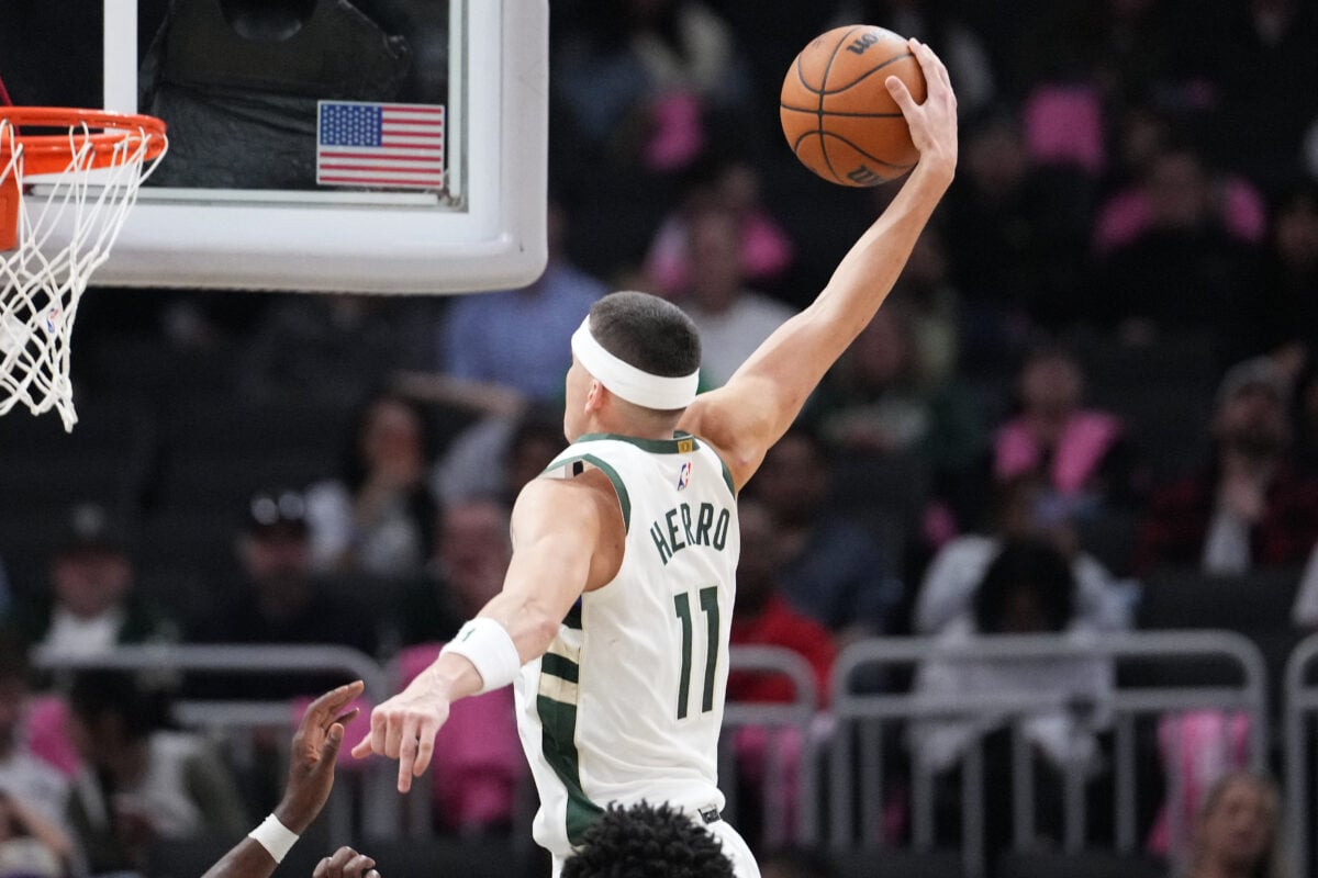 Oct 28, 2026; Milwaukee, Wisconsin, USA;  Milwaukee Bucks guard Tyler Herro (11) dunks the ball against the Houston Rockets in the first half at Fiserv Forum.  Mandatory Credit: Michael McLoone-Imagn Images