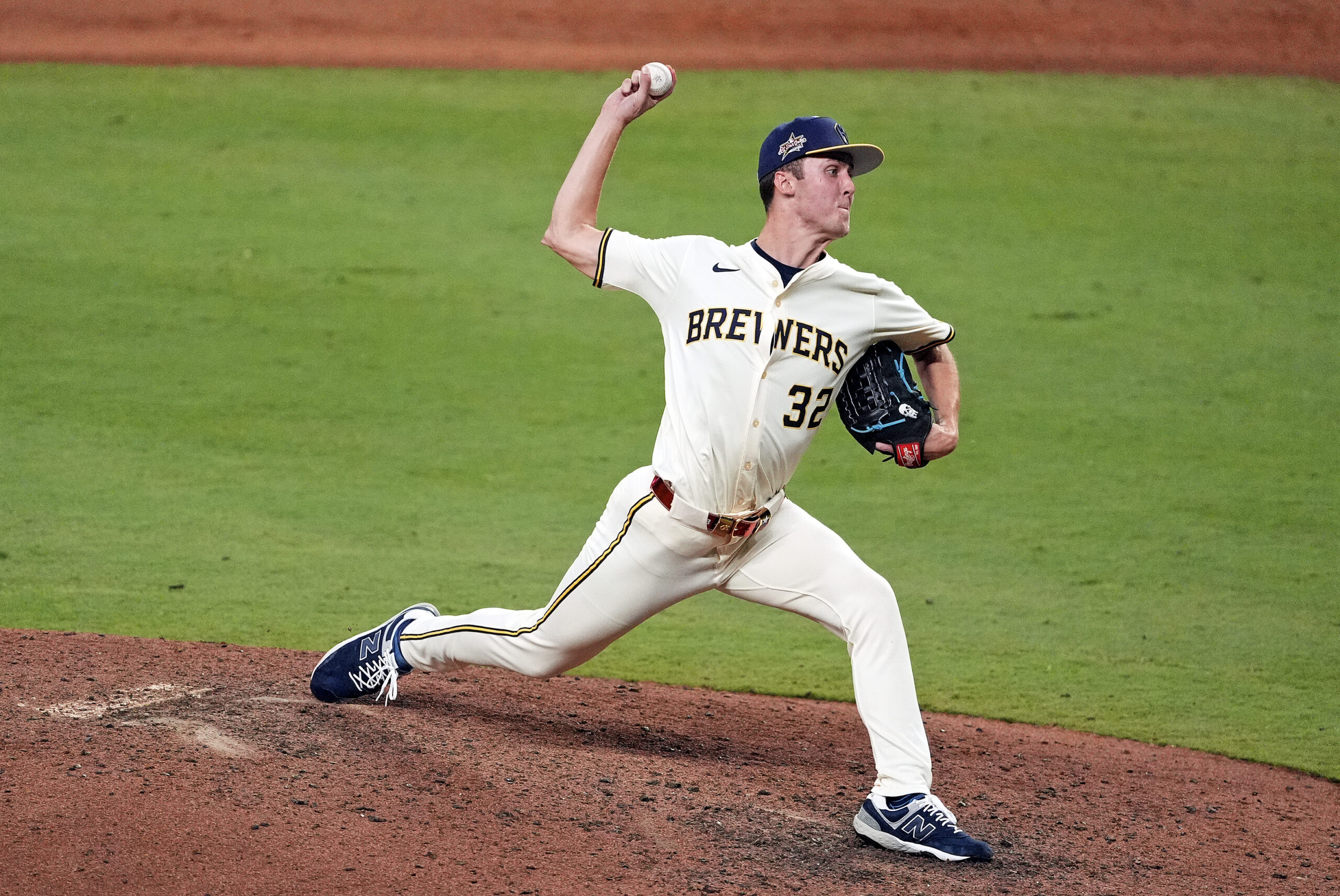 Jul 15, 2025; Cumberland, Georgia, USA; National League pitcher JacobMisiorowski of the Milwaukee Brewers pitches  during the eighth inning during the 2025 MLB All Star Game at Truist Park. Mandatory Credit: Dale Zanine-Imagn Images