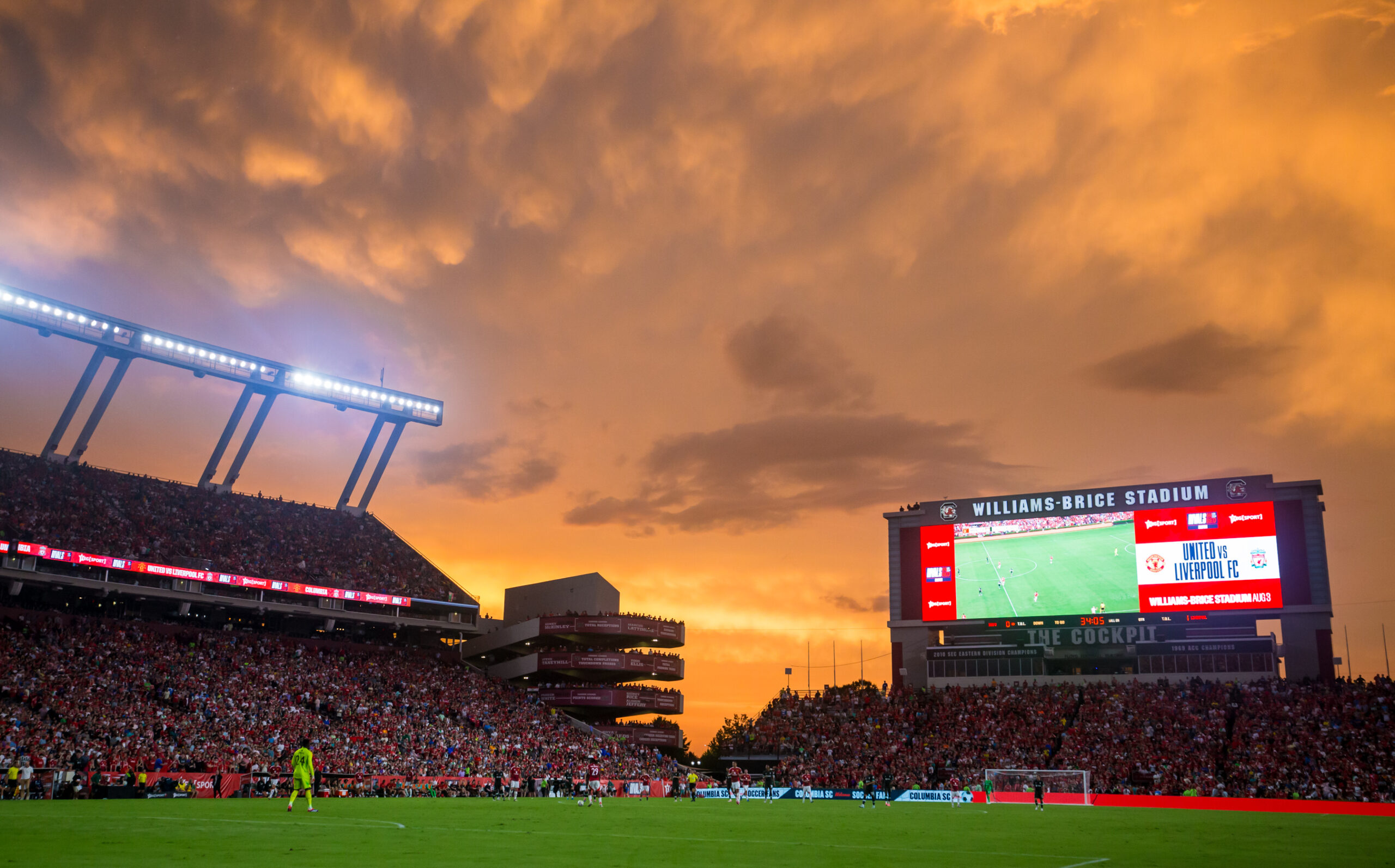 Aug 3, 2024; Columbia, South Carolina, USA;  The match between Liverpool and Manchester United at Williams-Brice Stadium. Mandatory Credit: Jeff Blake-Imagn Images