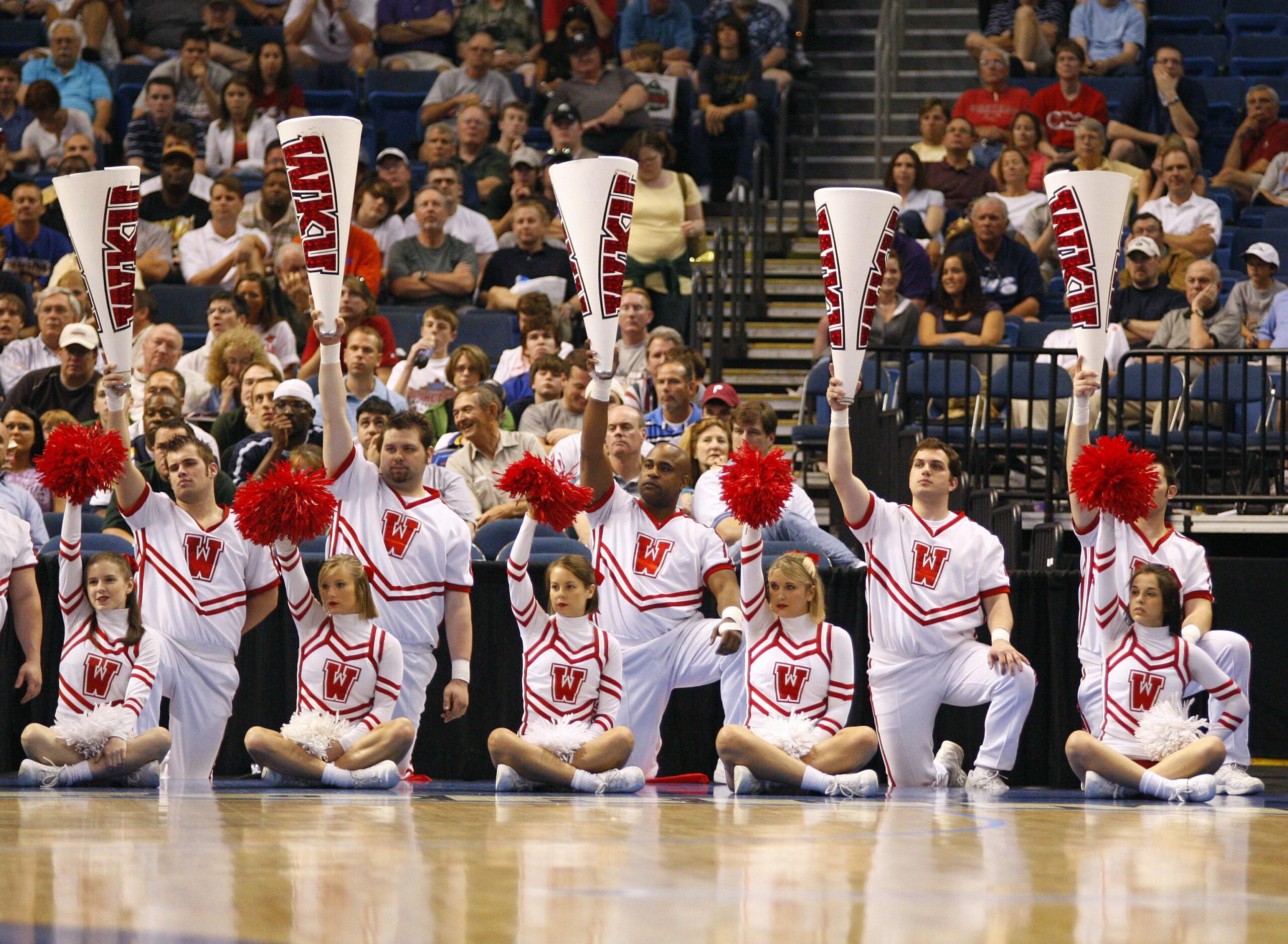 Mar 23, 2008; Tampa, FL, USA; Cheerleaders for the Western Kentucky Hilltoppers perform against the San Diego Toreros in the second half during the second round of the 2008 NCAA Division I Mens Basketball Championship at the St. Pete Times Forum. Western Kentucky beat San Diego 72 - 63.  Mandatory Credit: Kim Klement-Imagn Images