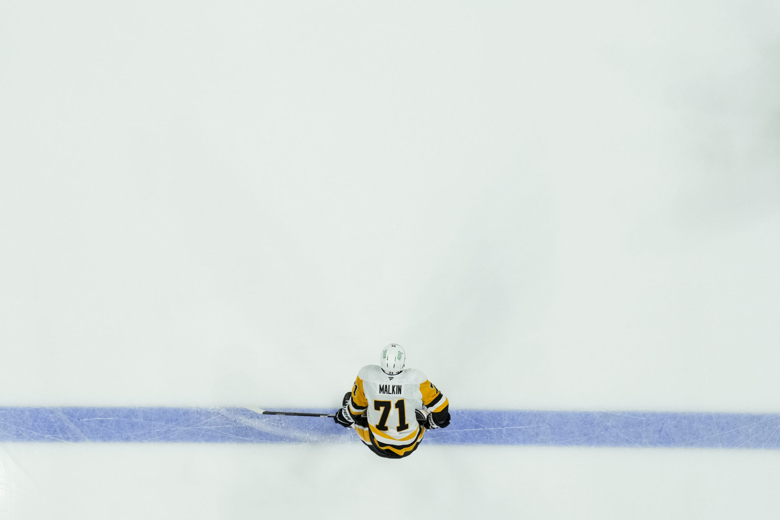 Nov 28, 2025; Columbus, Ohio, USA;  Pittsburgh Penguins center Evgeni Malkin (71) stretches during warmups before the game against the Columbus Blue Jackets at Nationwide Arena. Mandatory Credit: Aaron Doster-Imagn Images