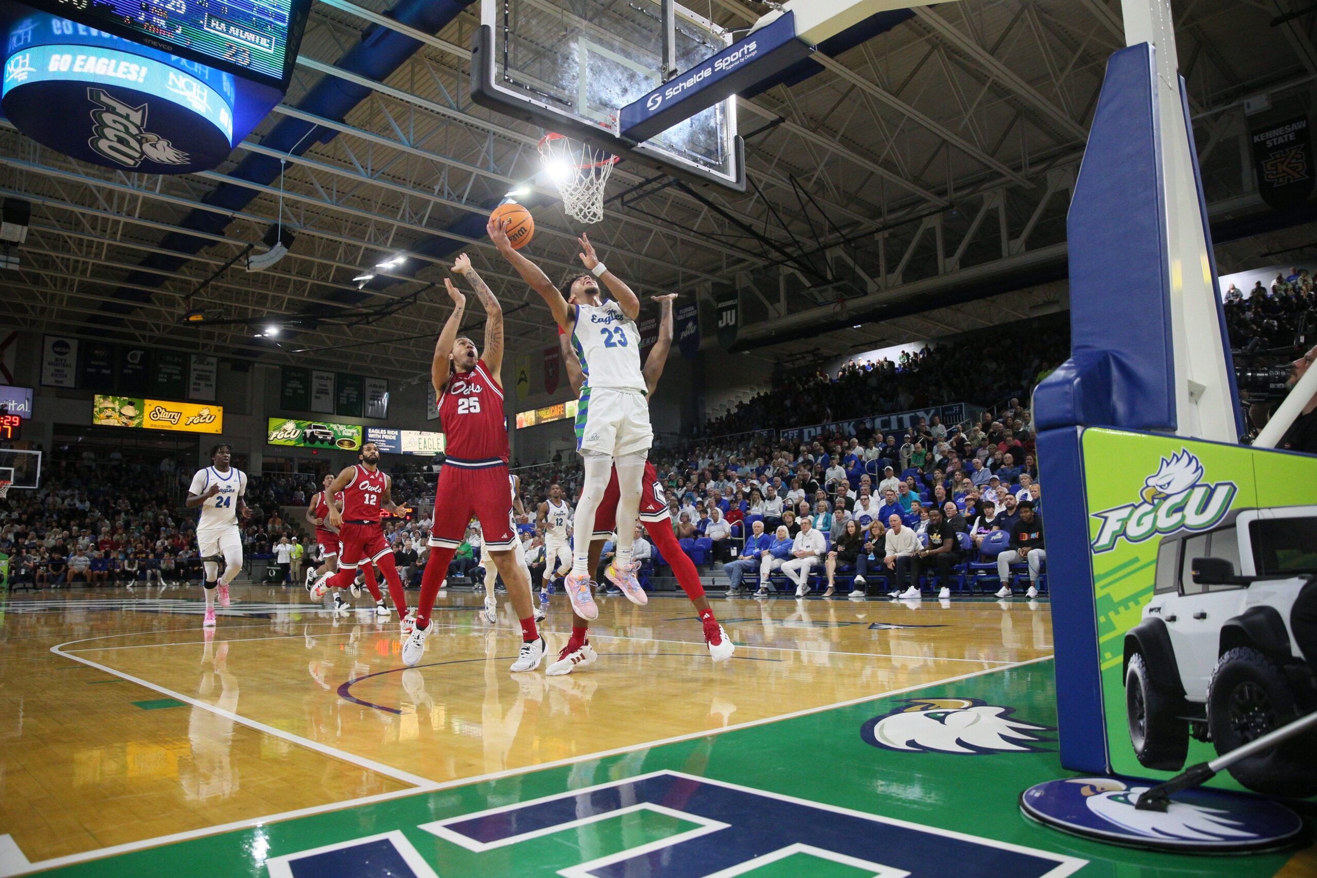 Action from a regular season game between the FGCU men  s basketball team and the #7 ranked FAU Owls at Alico Arena on Saturday, Dec. 30, 2023. FGCU stunned FAU 72-68.