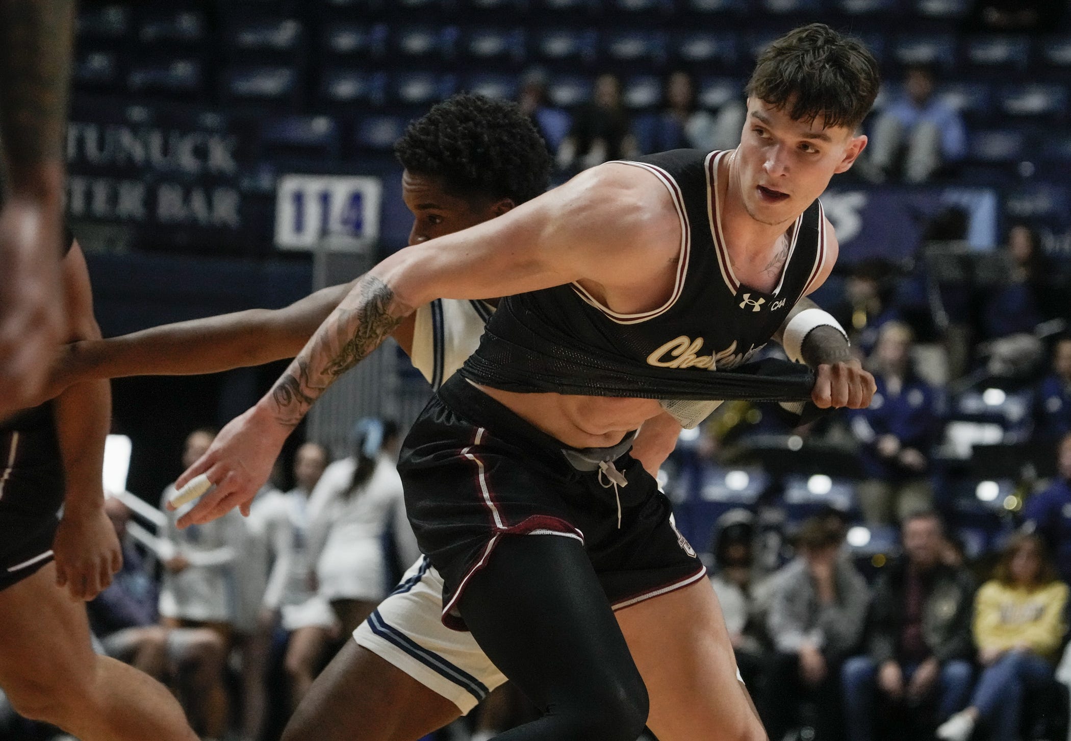 t Charleston's Lazar Djokovic in Sunday's game at the Ryan Center.