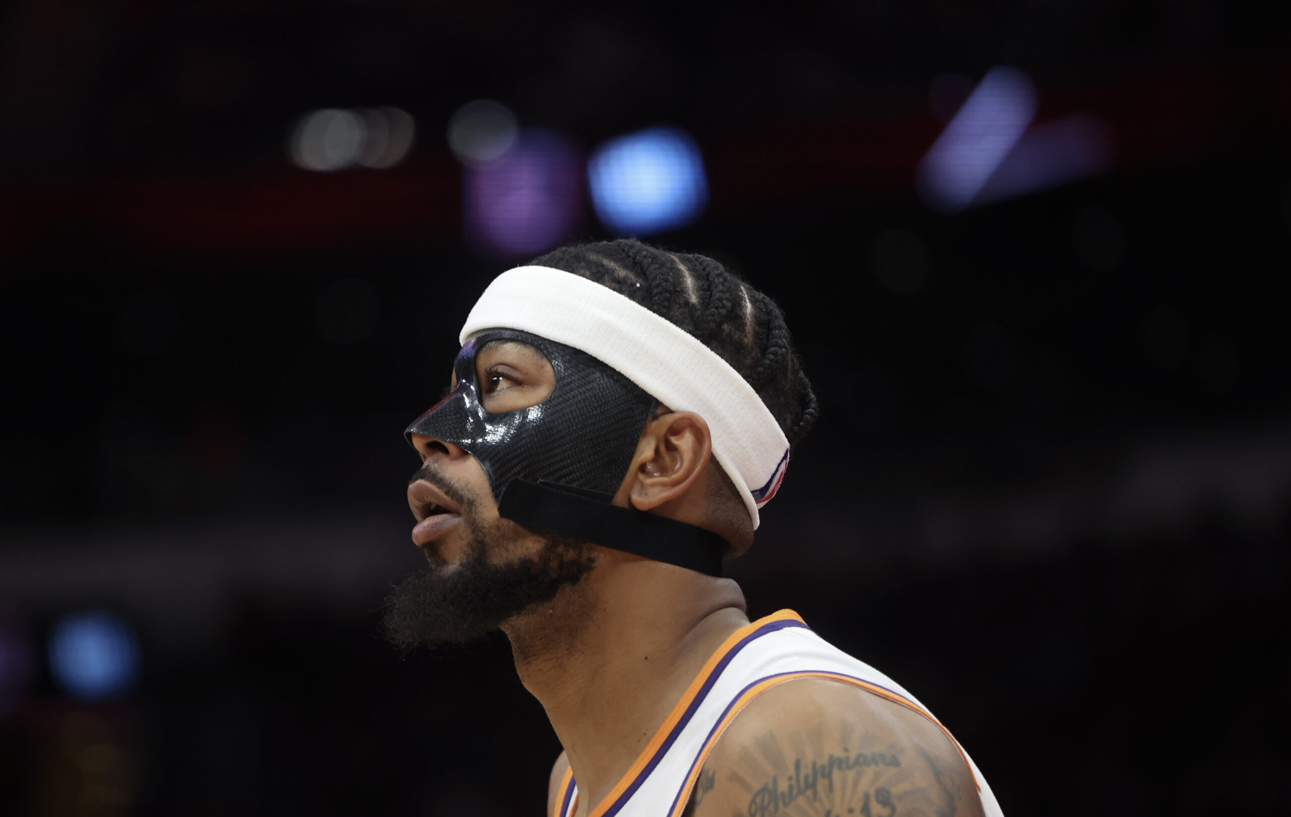 Jan 5, 2026; Houston, Texas, USA; Phoenix Suns guard Jordan Goodwin (23) looks on as he plays against the Houston Rockets  in the fourth quarter at Toyota Center. Mandatory Credit: Thomas Shea-Imagn Images