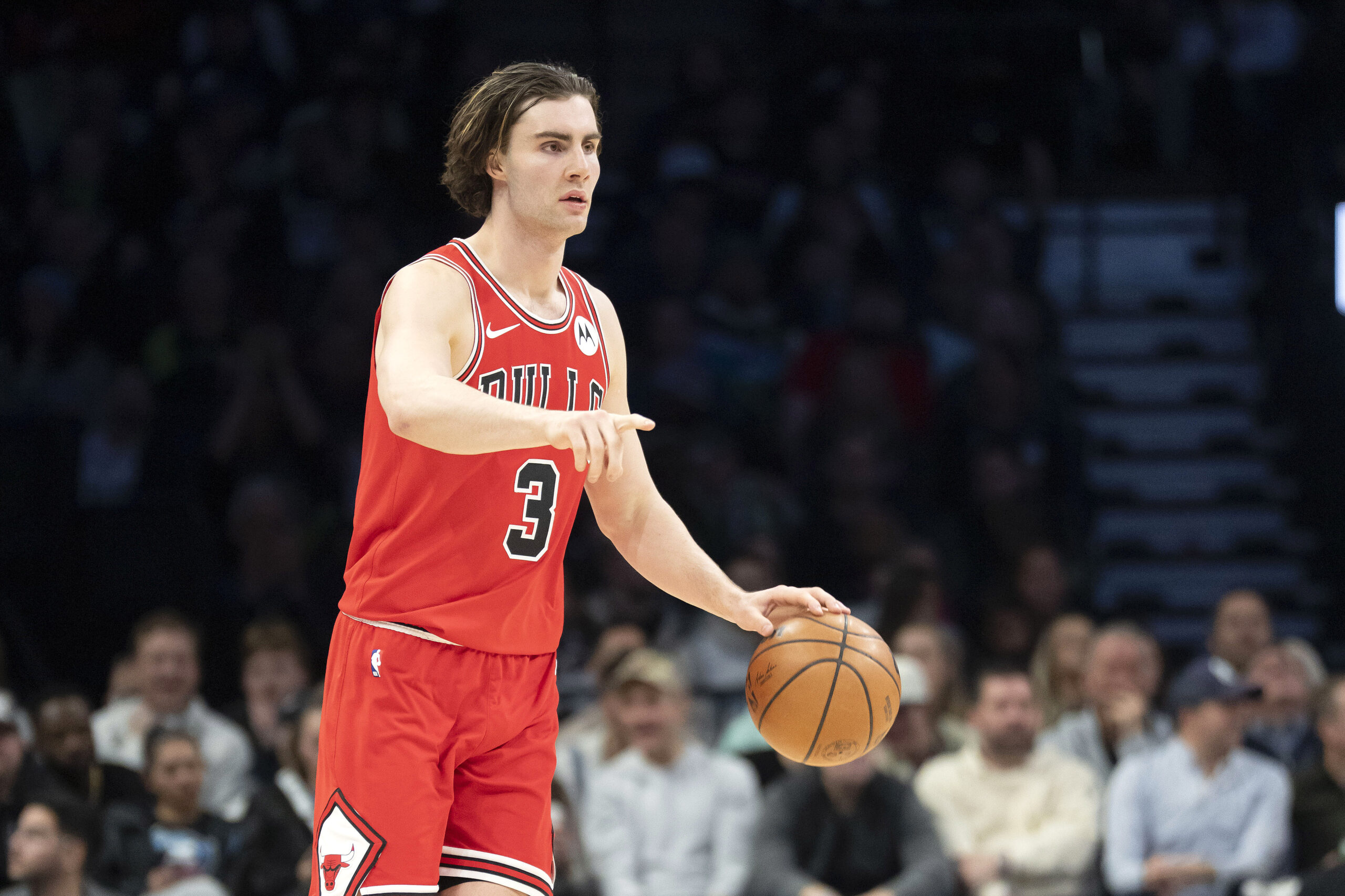 Jan 22, 2026; Minneapolis, Minnesota, USA; Chicago Bulls guard Josh Giddey (3) dribbles the ball against the Minnesota Timberwolves in the second half at Target Center. Mandatory Credit: Jesse Johnson-Imagn Images