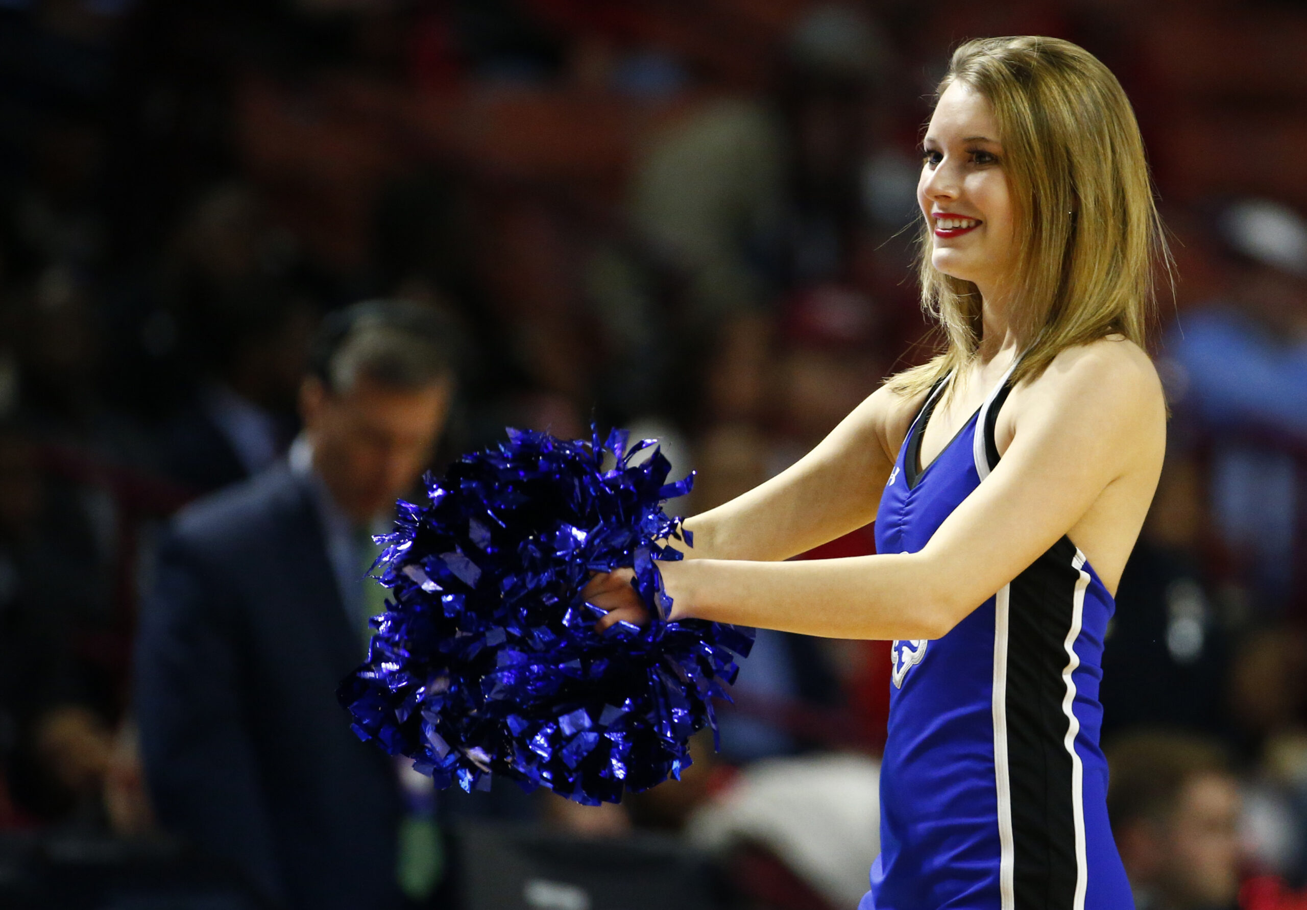 Mar 17, 2017; Greenville, SC, USA; The Seton Hall Pirates cheerleaders performs during the first half against the Arkansas Razorbacks in the first round of the 2017 NCAA Tournament at Bon Secours Wellness Arena. Mandatory Credit: Jeremy Brevard-Imagn Images