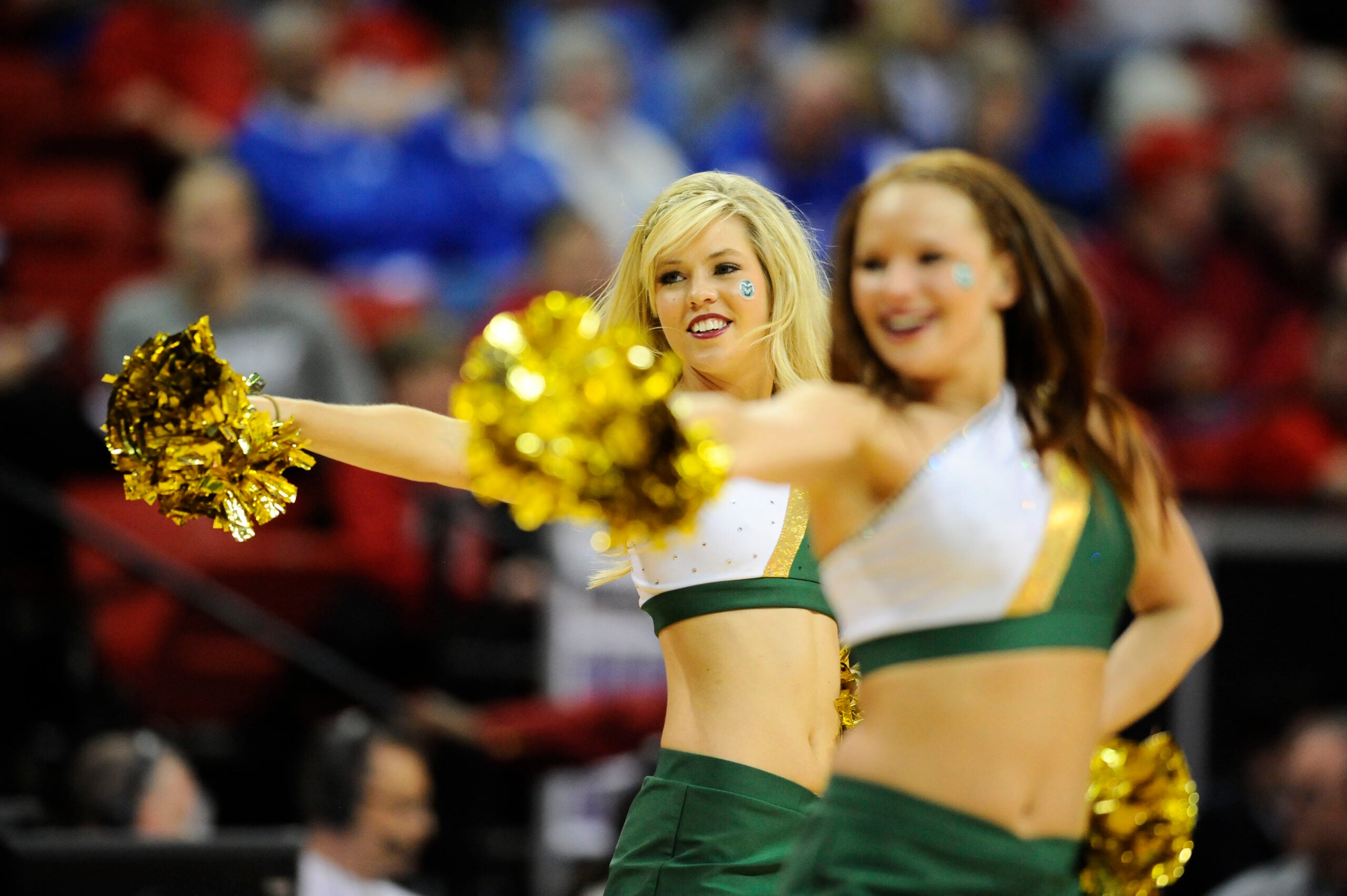 Mar 8, 2012; Las Vegas, NV, USA; Colorado State Rams cheerleaders performs during the second half against the TCU Horned Frogs of the first round of the 2012 Mountain West Tournament at the Thomas & Mack Center. The Rams defeated the Horned Frogs 81-60. Mandatory Credit: Ron Chenoy-Imagn Images