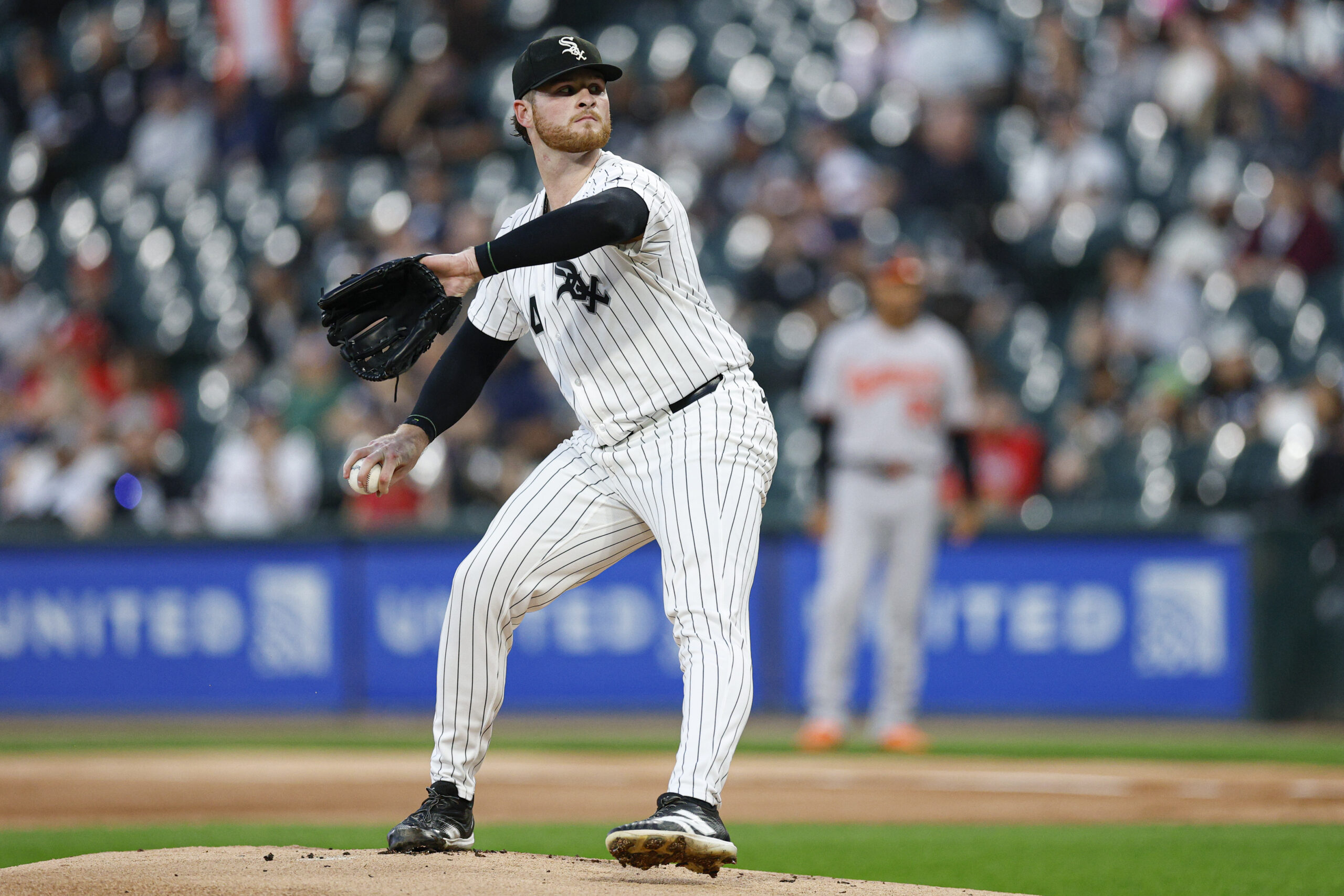 Sep 16, 2025; Chicago, Illinois, USA; Chicago White Sox starting pitcher Shane Smith (64) delivers a pitch against the Baltimore Orioles during the first inning at Rate Field. Mandatory Credit: Kamil Krzaczynski-Imagn Images