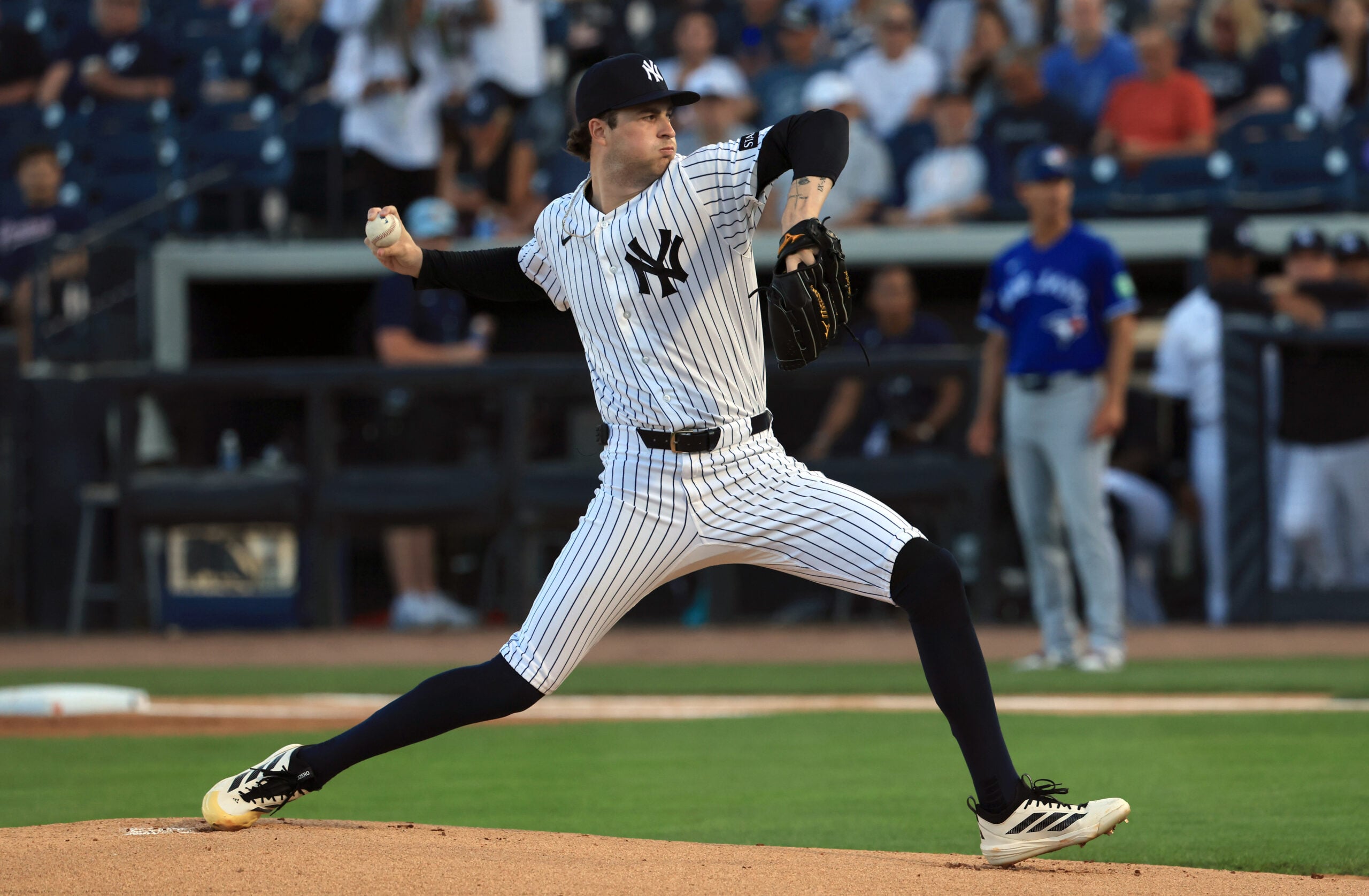 Mar 11, 2026; Tampa, Florida, USA;  New York Yankees starting pitcher Cam Schlittler (31) throws a pitch  during the first inning against the Toronto Blue Jays at George M. Steinbrenner Field. Mandatory Credit: Kim Klement Neitzel-Imagn Images