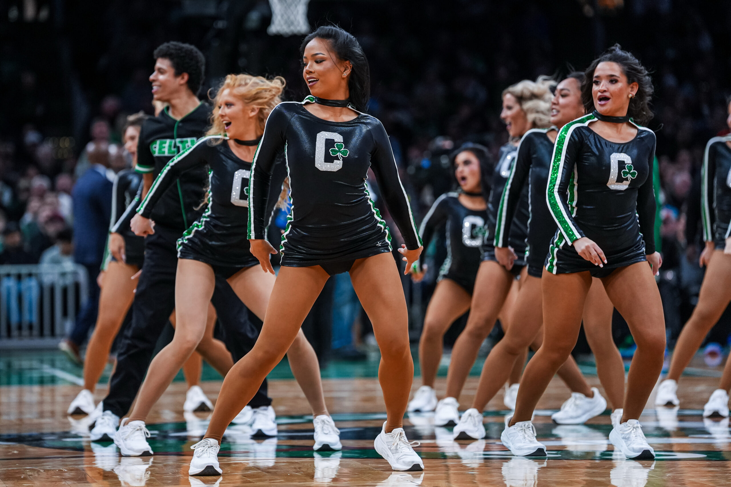 Mar 18, 2026; Boston, Massachusetts, USA; The Boston Celtics dancers perform during a break against the Golden State Warriors in the second half at TD Garden. Mandatory Credit: David Butler II-Imagn Images